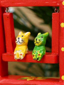 Сувенир Зайки на качелях, 10?3.5?15 см, дерево, красный