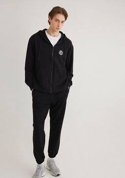 MVJNS Logo Bask?l? Fermuarl? Kapusonlu Siyah Sweatshirt - Mavi фото 2