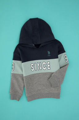 Erkek _ocuk Gri Melanj Kap__onlu Sweatshirt