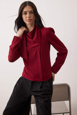 Bordo Sal Detayl? Degaje Yaka Y?lbas? Dokuma Bluz TWOAW26BZ00284