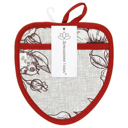 Прихватка с запахом 20х20см Парадиз, форма Клубника, рогожка 171г/м2, хлопок 100%, наполнитель - ватин 280г/м2, на пластмассовом подвесе, Домашняя мода (Россия)