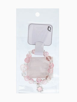 Браслет с подвесками «Сахарный» ромб, сердечко, шар №10, d=6 см, бело-розовый в серебре