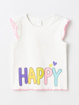 Bisiklet Yaka Bask?l? K?z Bebek Ti??rt