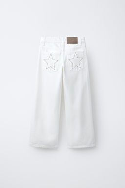 JEANS WIDE LEG STRASS Y ESTRELLAS / Blanco - Zara фото 5