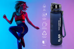 Бутылка для воды 1000 мл 7,8*7,8*28,5 см "Style Matte" с углубл д/пальцев, темно-синяя, мотивацион.