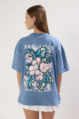 TRENDYOLMILLA Antrasit %100 Pamuk S?rt ve On Bask?l? Oversize/Genis Kesim Orme T-Shirt TWOSS24TS00183  фото 4