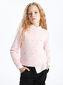 Bisiklet Yaka Desenli Uzun Kollu K?z ?ocuk Triko Kazak - Waikiki фото 3