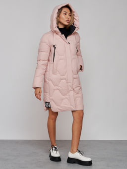 Пальто утепленное молодежное зимнее женское розового цвета 589899R - RoccaManer фото 8