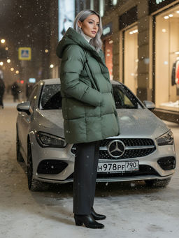 Куртка двубортная женская зимняя с капюшоном цвета хаки 7736Kh Бренд: Visdeer  фото 28