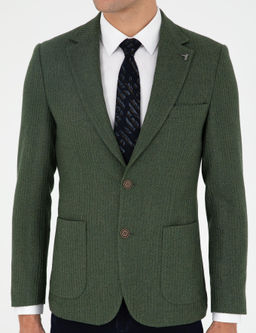 Спортивная куртка приталенного кроя цвета хаки из смесовой шерсти с узором в елочку - Cacharel фото 6