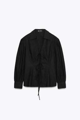 POPLIN SHIRT WITH TIED DETAILS ZW COLLECTION - Zara фото 5