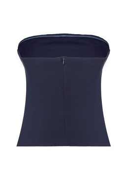 Koyu Lacivert Straplez Fitted Drapeli Dokuma Dokuma Bluz TWOSS24BZ00348