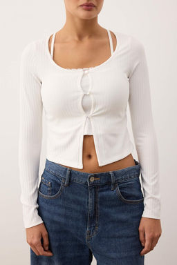Beyaz Ikili Bluz/H?rka Fitted/Vucuda Oturan Orme Bluz TWOAW26BZ00309 - Trendyolmilla фото 3