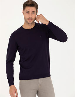 Mor Slim Fit Bisiklet Yaka Y_n Kar___ml_ Basic Triko Kazak