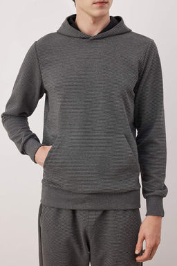 Antrasit Regular/Normal Kesim Kapusonlu Dokulu Sweatshirt TMNAW26SW00068