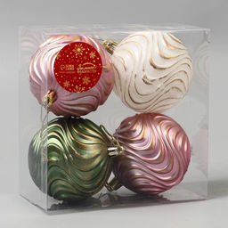 Ёлочные игрушки Ширин, шары новогодние, d=8 см, набор 4 шт., волна, МИКС - Зимнее волшебство фото 3