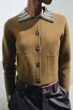 100% WOOL JACKET WITH JEWELLED LAPELS - Zara фото 3