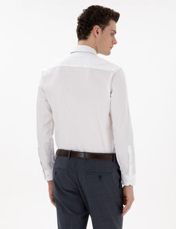 Beyaz %100 Pamuk Parlak Saten Slim Fit Uzun Kollu Basic G_mlek