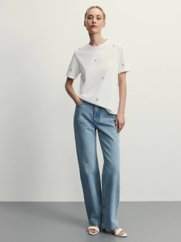 Футболка из хлопка с вышивкой / Zarina фото 3