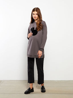 Kap??onlu Mickey Mouse Bask?l? Uzun Kollu Hamile Sweatshirt Tunik