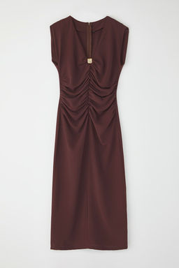 TRENDYOLMILLA Yag Yesil Vucudu Saran Buzgulu Aksesuar Detayl? Midi Dokuma Elbise TWOSS25EL00120 фото 5