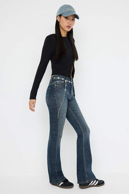 Teen Antrasit Lacivert Normal Bel Ispanyol Paca Flare Jeans TWOAW26JE00097 - Trendyolmilla фото 2