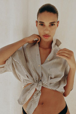 CAMISA MANGA CORTA NUDO / Crudo / Negro - Zara фото 2