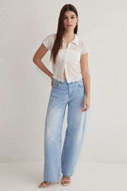 Siyah Fitted/Vucuda Oturan Kopuk Esnek Gomlek TWOSS25GO00027