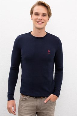 U. S. Polo Assn / Мужской трикотажный свитер темно-синего цвета с круглым вырезом Basic