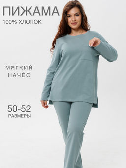 Пижама женская ПЖ-48 (футер с начёсом) Зелёный горох