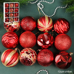 Елочное украшение Шар 12 штук 6 см / 5617 /уп 60/ красный микс