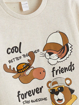 Bisiklet Yaka Bask?l? Erkek ?ocuk Kal?n Sweatshirt