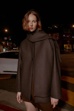 CROPPED WOOL COAT WITH SCARF - Zara фото 2