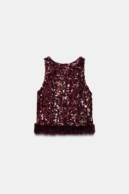 SEQUIN TOP WITH FAUX FUR HEM - Zara фото 4