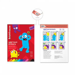 Цена за 10 шт. Цветная бумага односторонняя на клею ErichKrause, Jolly Friends, А4, 10 листов, 10 цветов, игрушка-набор для детского творчества