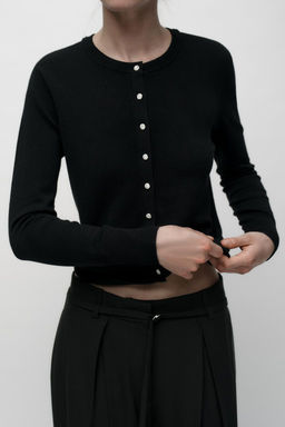 KNIT CARDIGAN WITH GEM BUTTON - Zara фото 3