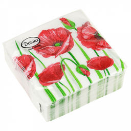 Салфетки бумажные "Desna Design" 24х24см, 1 слойные, 40 штук в упаковке, 100% целлюлоза, "Красные маки" (Россия)