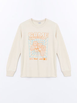 Bisiklet Yaka Bask?l? Uzun Kollu Erkek ?ocuk Ti??rt