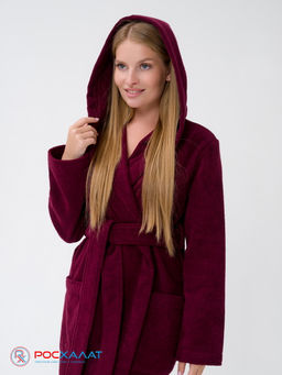 Женский халат с капюшоном темно-бордовый МЗ-06 (122) - Росхалат фото 5