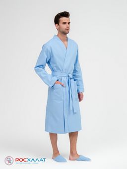 Мужской вафельный халат с планкой голубой В-03 (2)