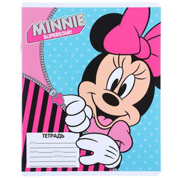 Цена за 10 шт. Тетрадь 12 листов, 5 видов МИКС, мелованная бумага, клетка, Минни Маус