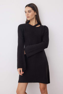 Siyah A-line Mini Triko Yunlu Basic Elbise TWOAW26EL00028 - Trendyolmilla фото 2