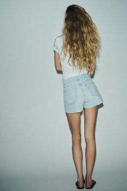 HIGH-WAIST CROSSOVER WAIST MOM FIT TRF DENIM BERMUDA SHORTS - Zara фото 6