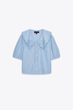 STRIPED EMBROIDERED PETER PAN COLLAR SHIRT - Zara фото 6