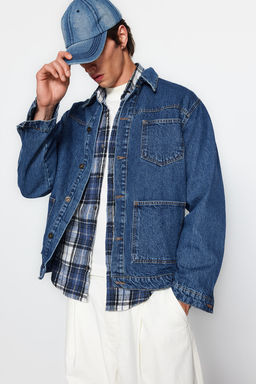 TRENDYOL MAN Orta Mavi %100 Pamuk Regular Fit Denim Kot Ceket TMNAW24CE00004 - Trendyolmilla фото 13