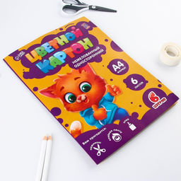 Картон цветной Котик, формат А4, 6 листов, 6 цветов, немелованный односторонний. - Artfox study фото 5