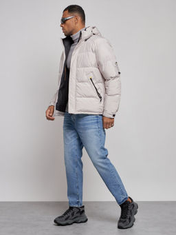 Куртка спортивная болоньевая мужская зимняя с капюшоном светло-бежевого цвета 3111SB - Wonderrman фото 3