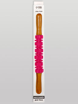 Массажёр «Скалка», универсальный, 37.5×4 см, деревянный, 11 колёс, розовый