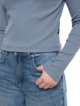 Лонгслив в рубчик 22-0215 серо-голубой