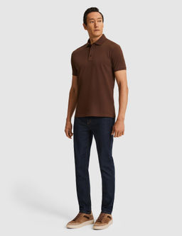 Kahverengi Slim Fit Saf Pamuk Polo Yaka Basic T-shirt